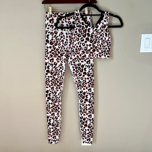 Varley Active Set Duncan High Rise Legging + Basset Bra in Buckthorn Cheetah XS - Picture 1 of 11